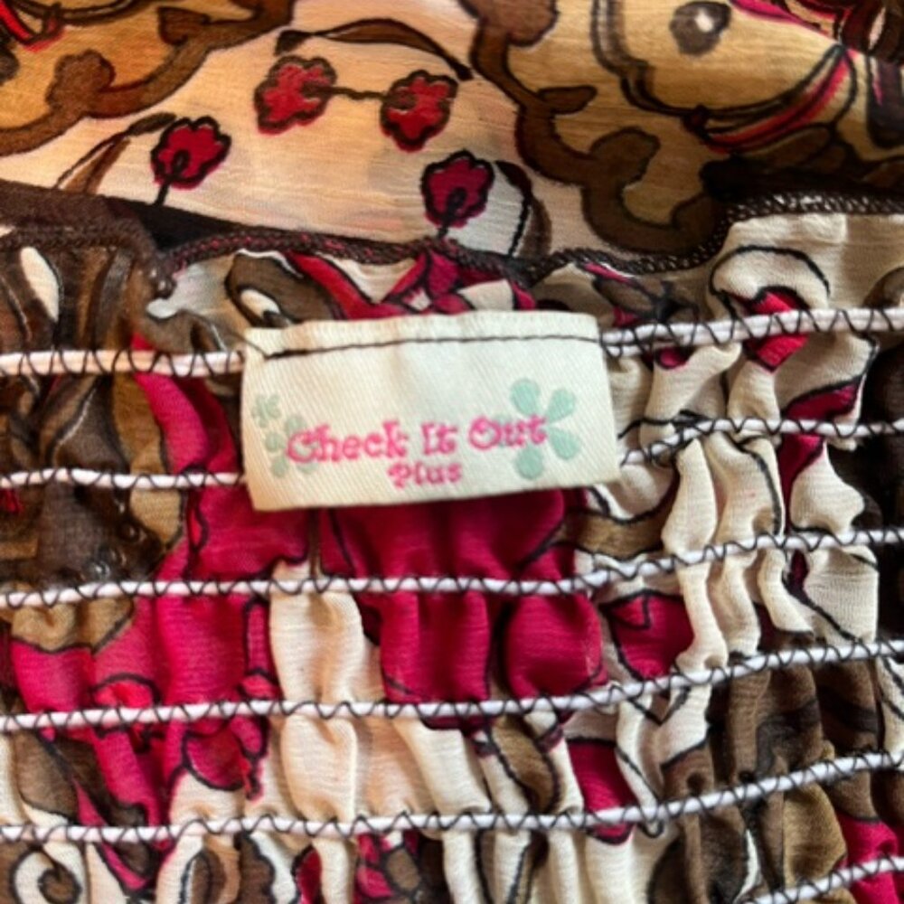 Strapless Smocked Red & Cream Patterned Women’s Jeweled Halter Top - Picture 8 of 8